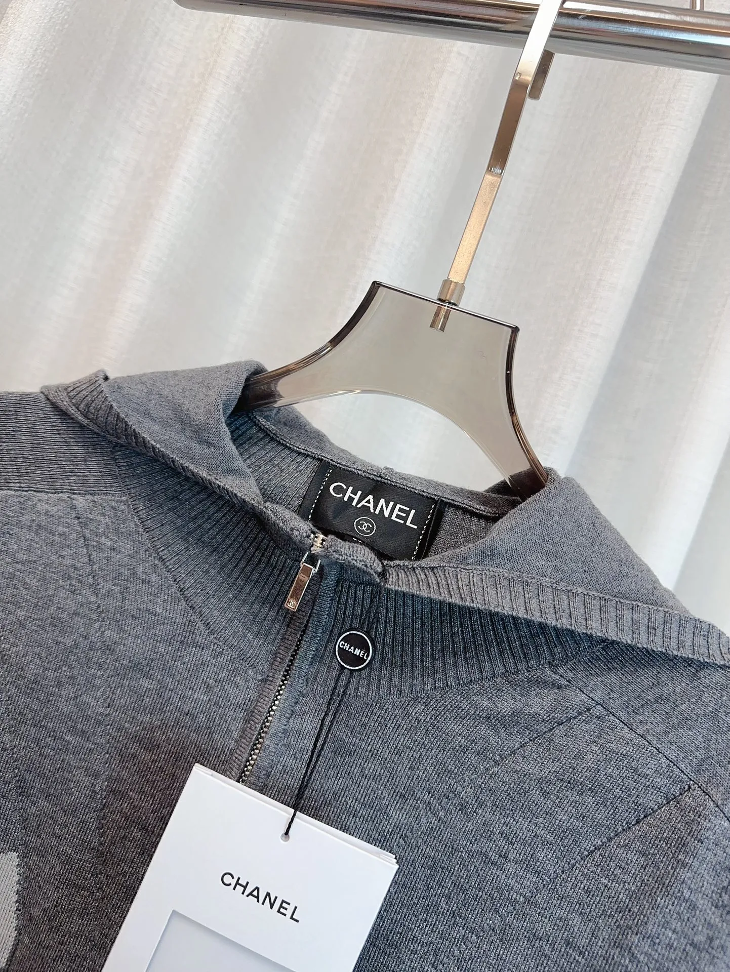 CHANELグレー拼接デザイン パーカー - 画像 (8)