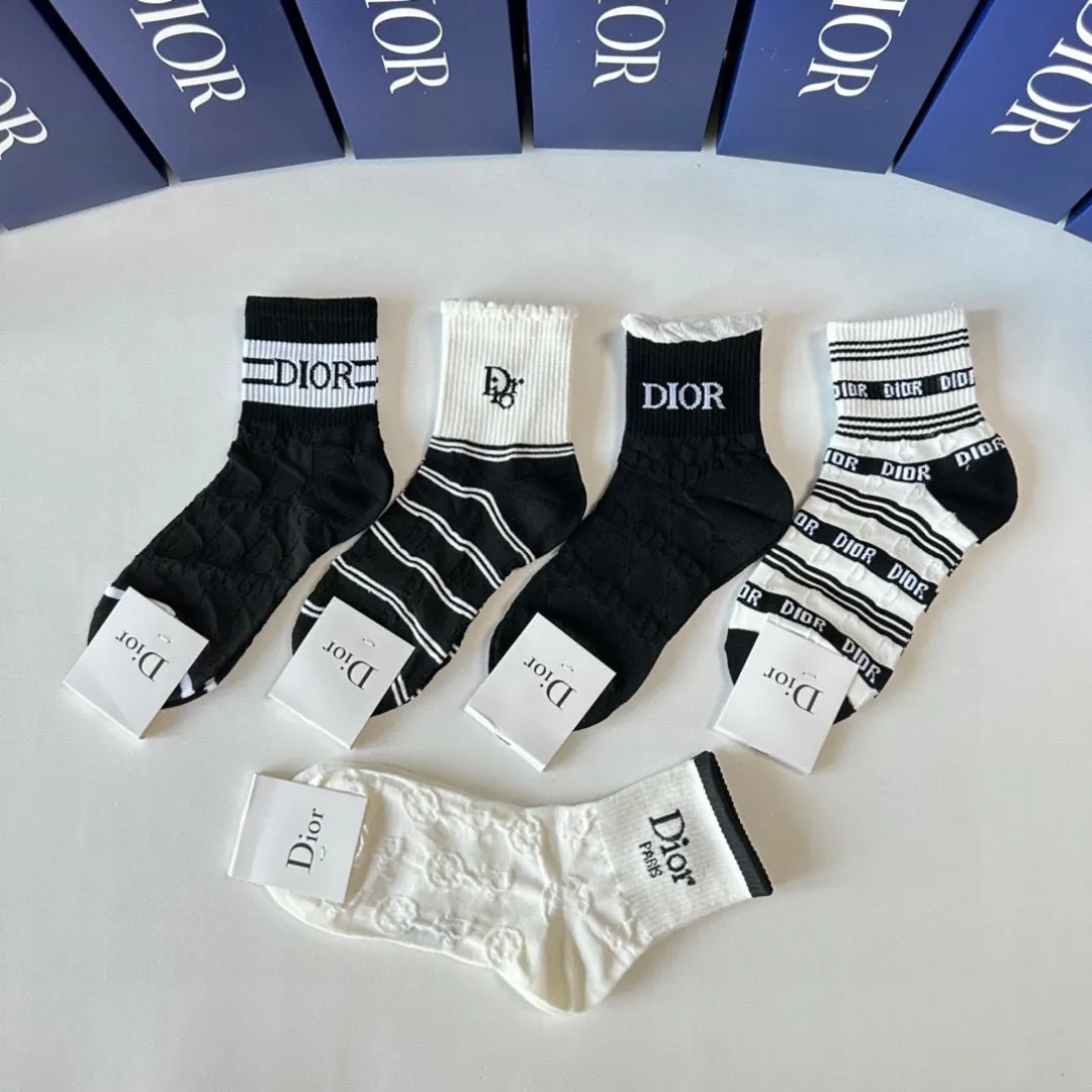 DIOR中長丈ソックス5足セット黒白ストライプ - 画像 (4)