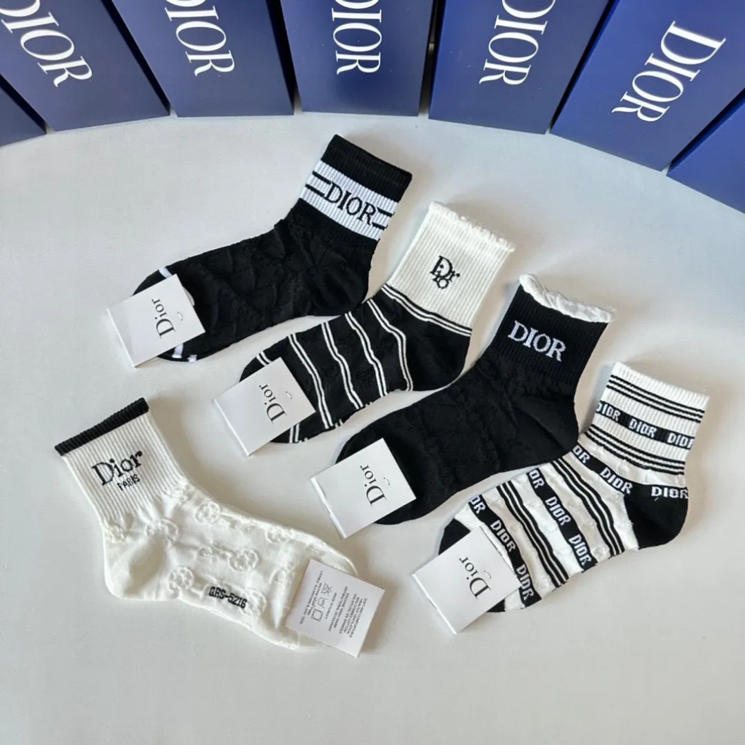 DIOR中長丈ソックス5足セット黒白ストライプ - 画像 (5)