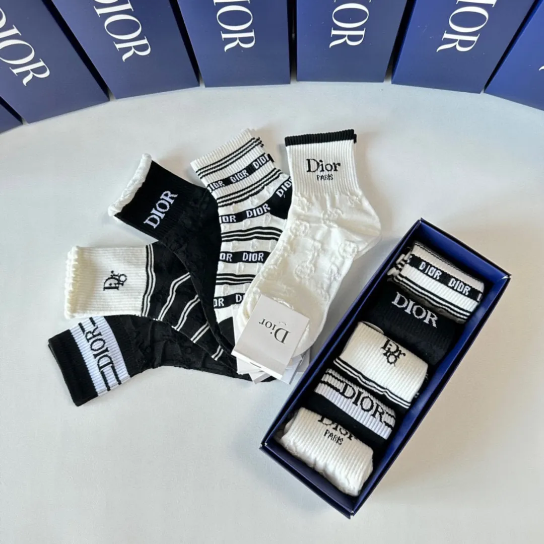 DIOR中長丈ソックス5足セット黒白ストライプ - 画像 (9)