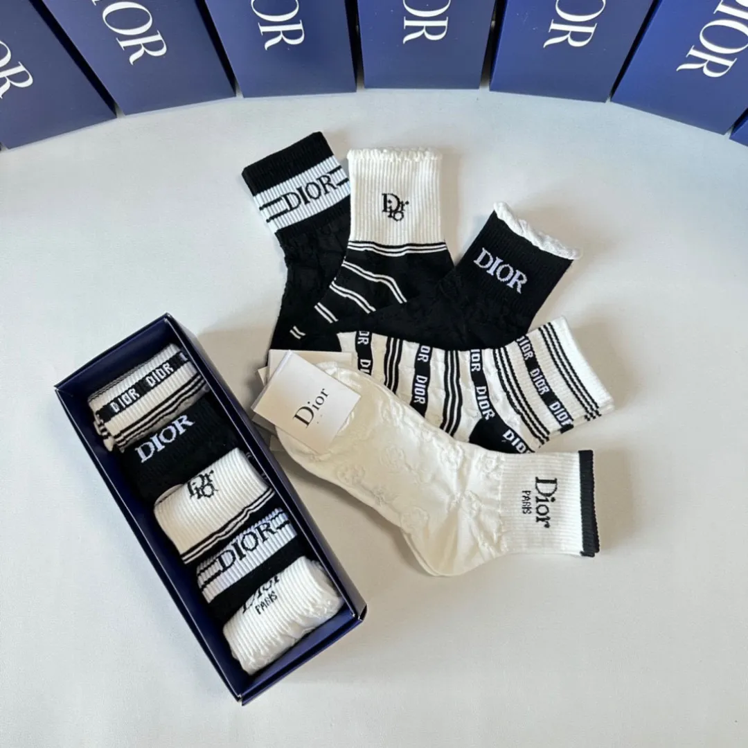 DIOR中長丈ソックス5足セット黒白ストライプ - 画像 (10)