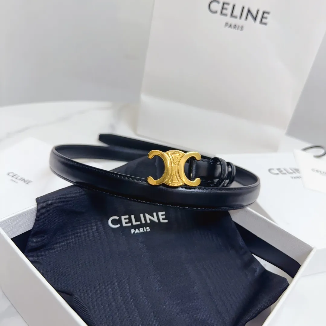 CELINE 黒 ベルト 18mm ゴールドバ buckle