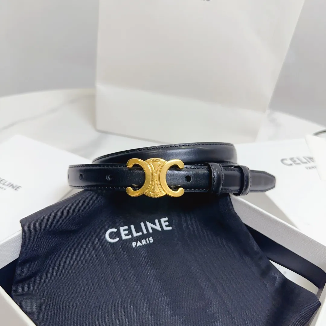 CELINE 黒 ベルト 18mm ゴールドバ buckle - 画像 (4)
