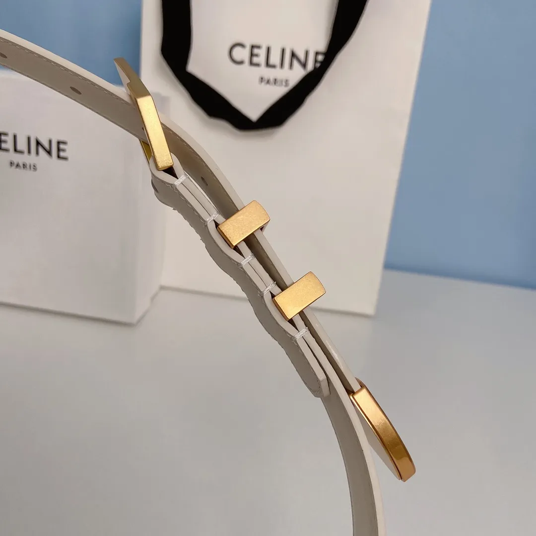 CELINE 白レザーベルト ゴールド金具 - 画像 (3)