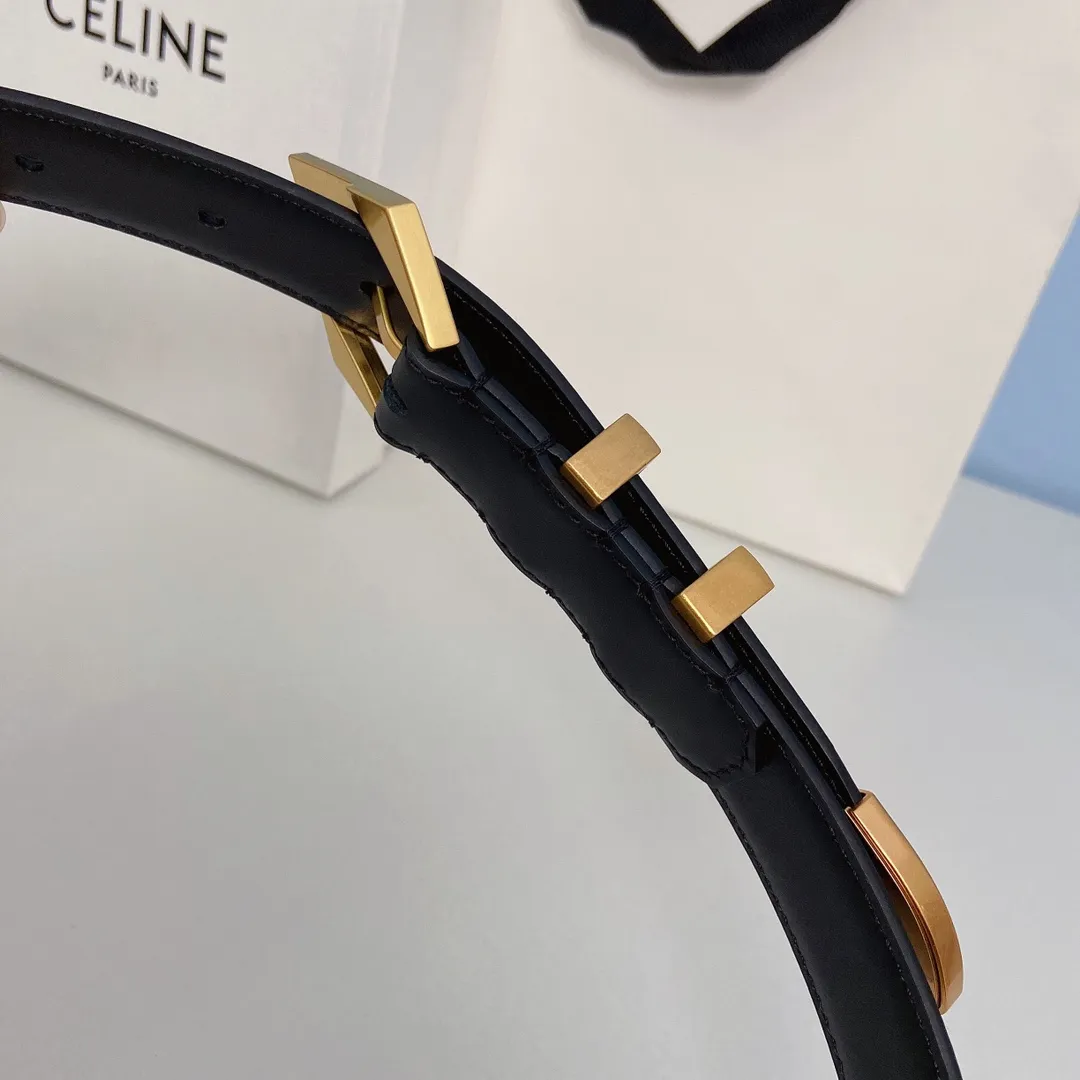 CELINE ブラックレザーベルト ゴールド金具 - 画像 (3)