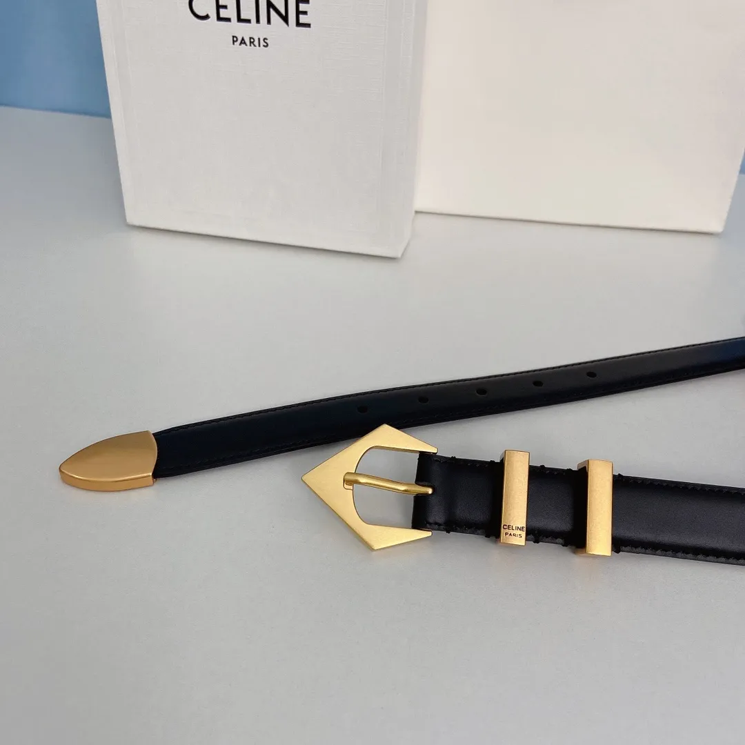 CELINE ブラックレザーベルト ゴールド金具 - 画像 (8)