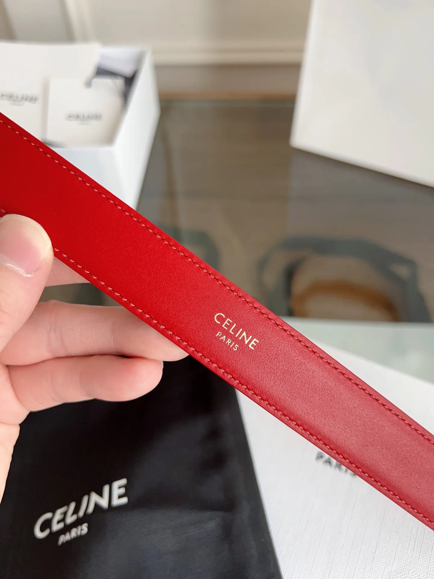 CELINE パリ レディースベルト レッド 凱旋門デザイン - 画像 (8)