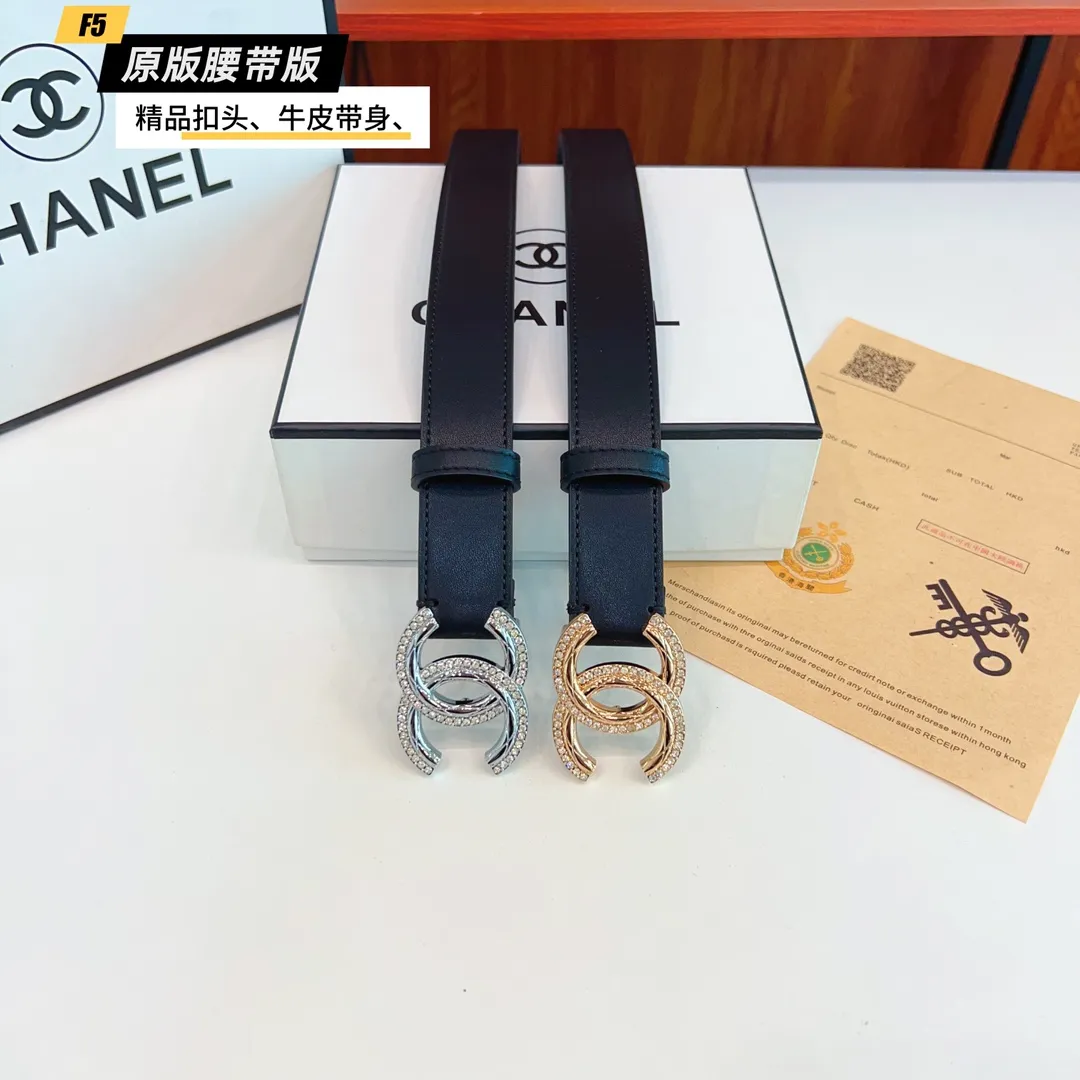 CHANEL ブラックレザーベルト 金銀バックル - 画像 (3)