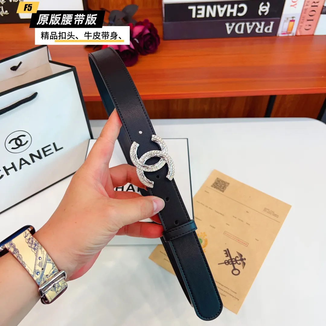 CHANEL ブラックレザーベルト 金銀バックル - 画像 (10)