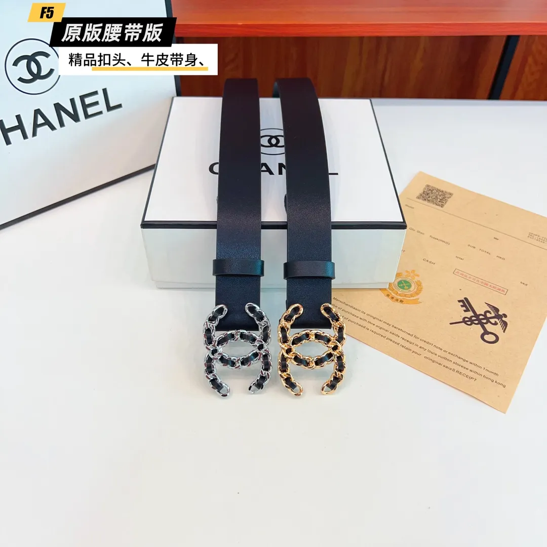 シャネル 黒 レザーベルト 金銀バックル - 画像 (3)