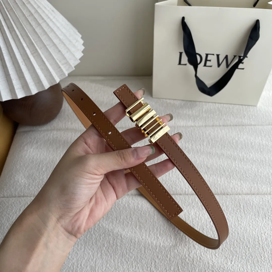 Loeweクラシックカalfレザーベルトブラウン几何バ buckle - 画像 (3)