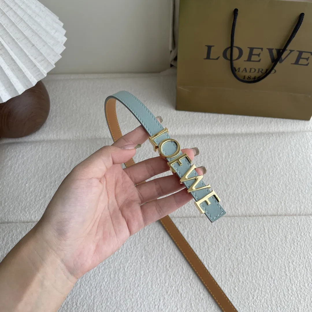 LOEWE 光滑牛革ベルト 氷河ブルー 1.5cm幅