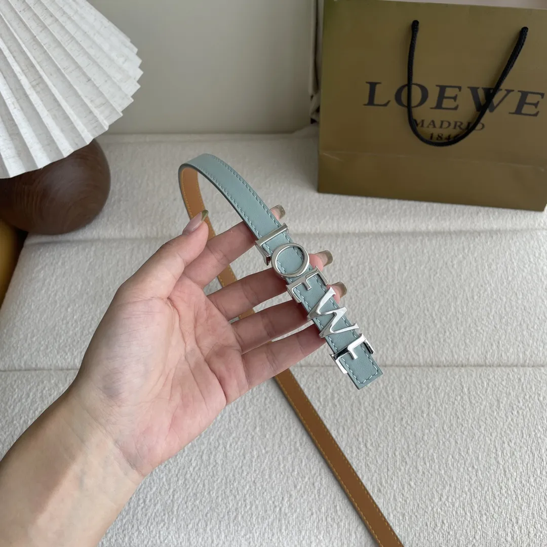 LOEWE 光滑牛革ベルト 氷河ブルー 1.5cm幅
