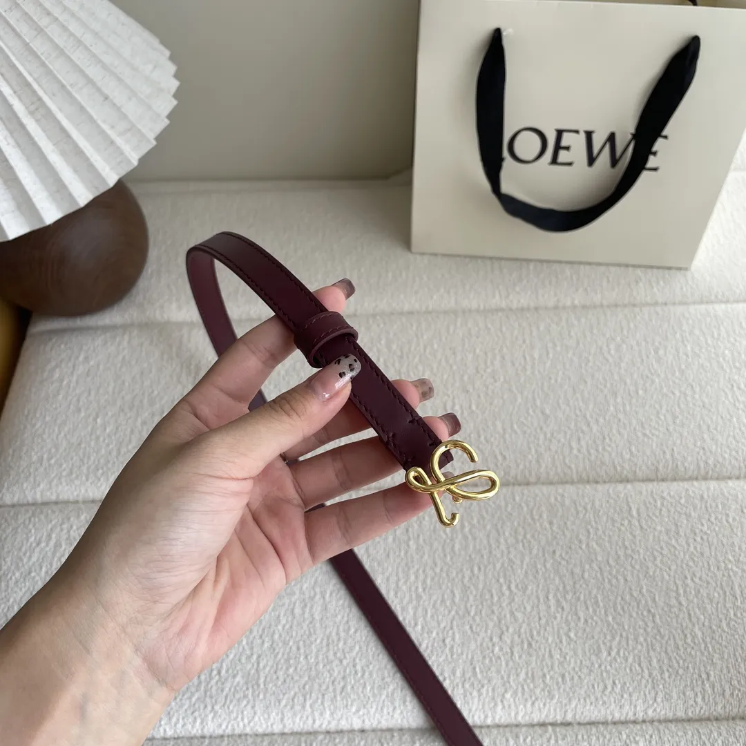 LOEWE 酒红色 光滑牛革ベルト 1.5cm