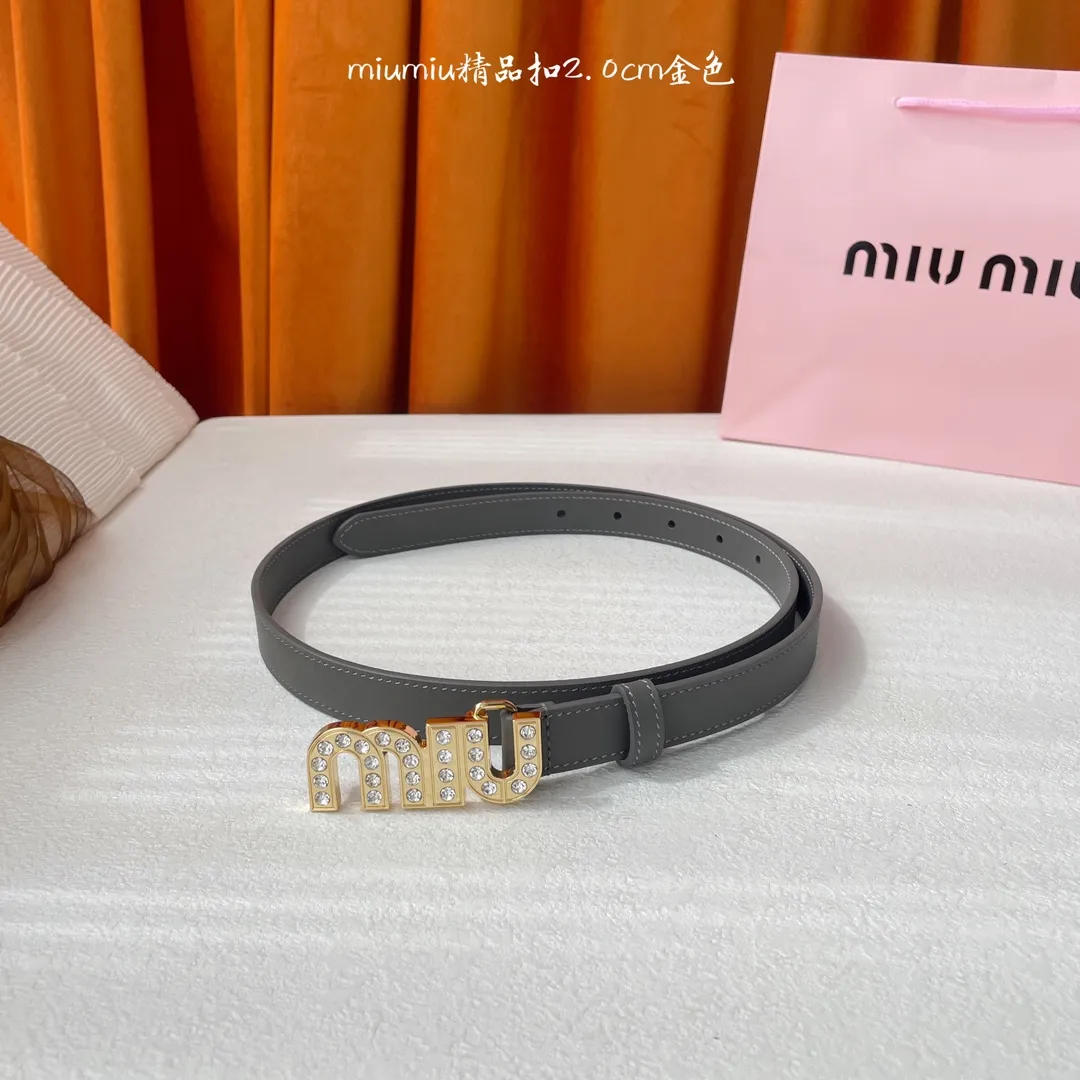 Miu Miu グレー レザーベルト クリスタルバックル - 画像 (3)