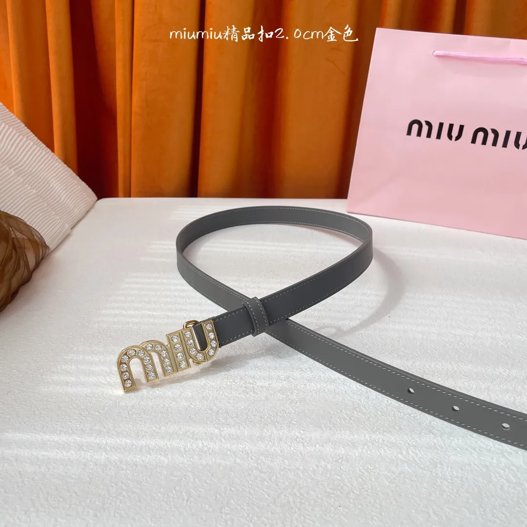 Miu Miu グレー レザーベルト クリスタルバックル - 画像 (4)