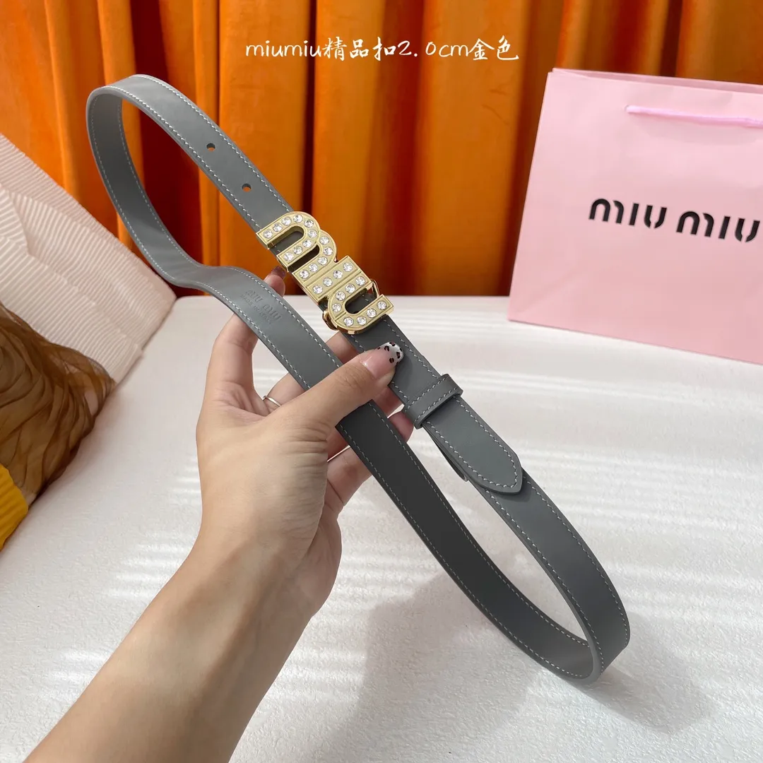 Miu Miu グレー レザーベルト クリスタルバックル - 画像 (7)