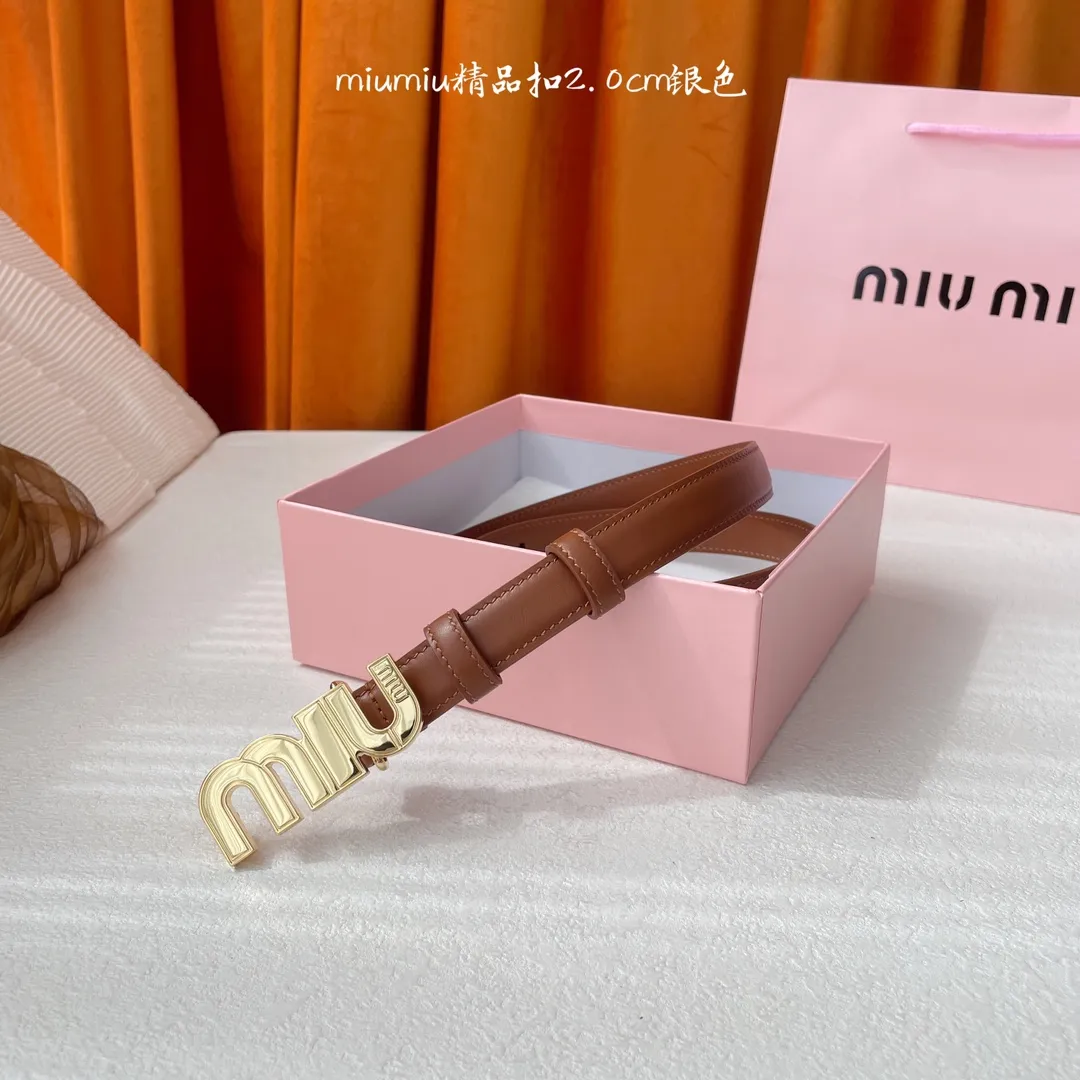 Miu Miu ブラウン レザーベルト ゴールドバックル