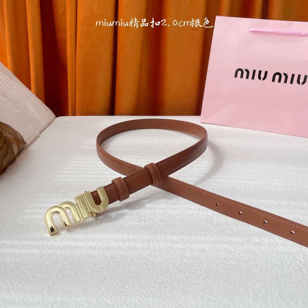 Miu Miu ブラウン レザーベルト ゴールドバックル - 画像 (4)