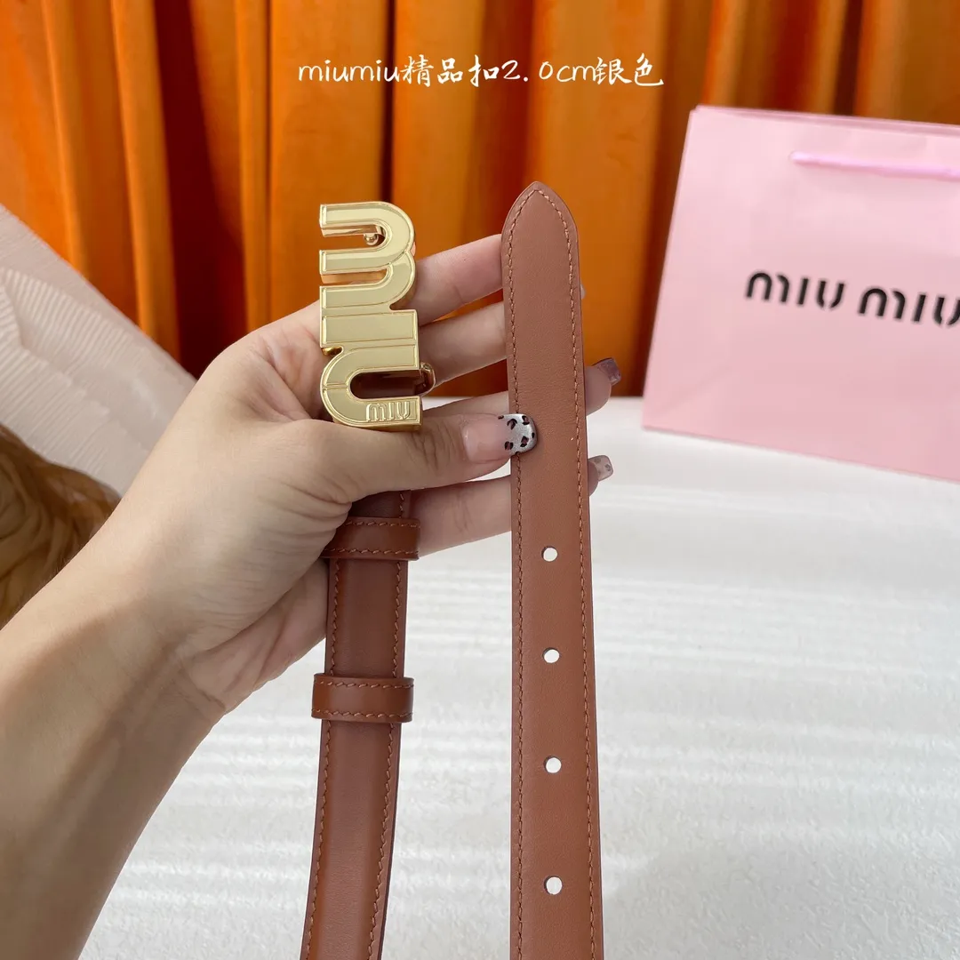 Miu Miu ブラウン レザーベルト ゴールドバックル - 画像 (5)