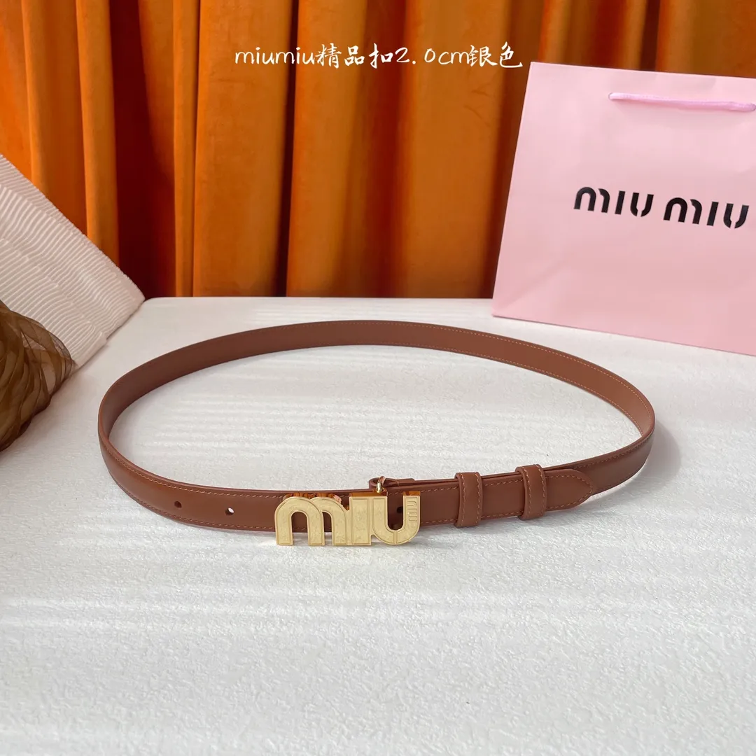 Miu Miu ブラウン レザーベルト ゴールドバックル - 画像 (6)