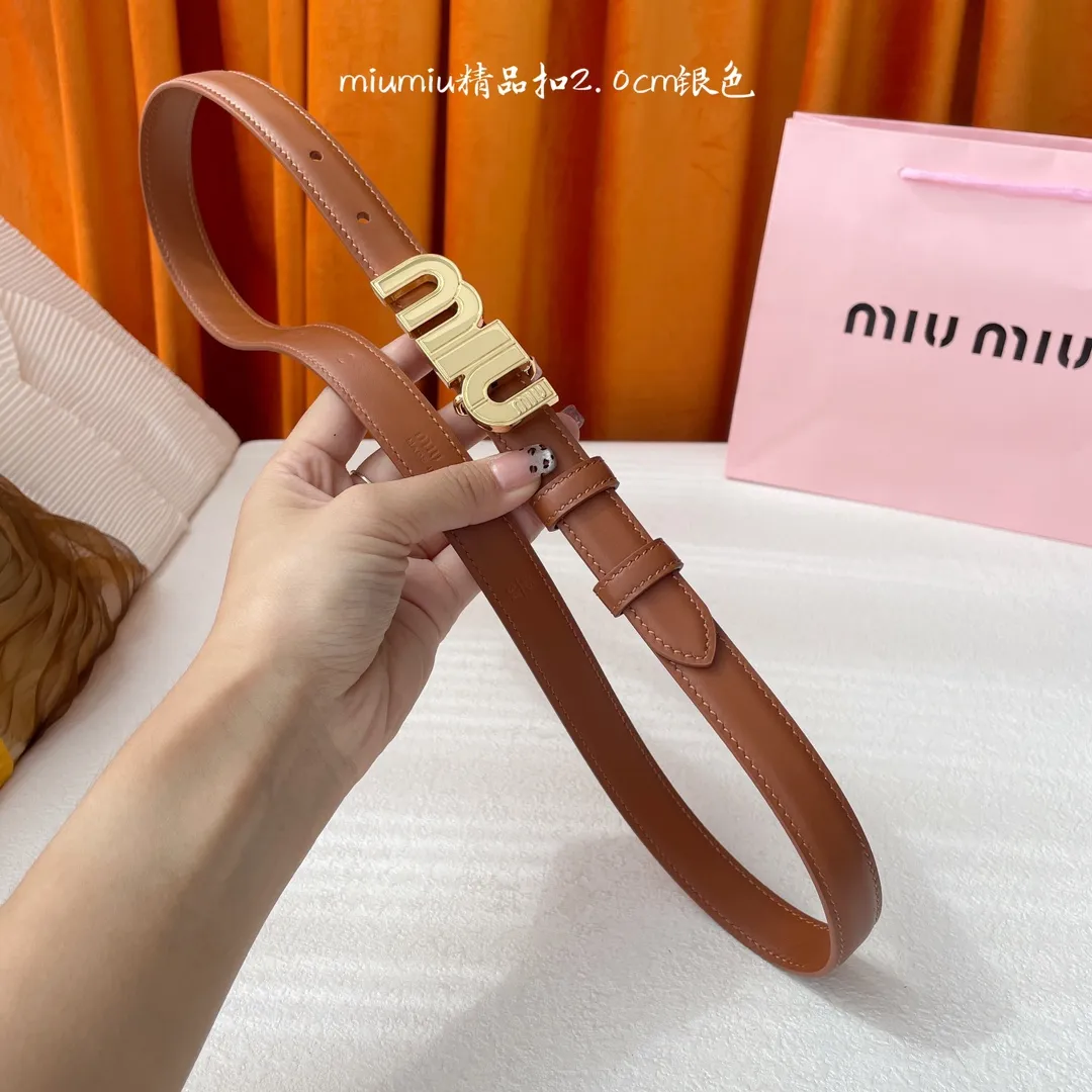 Miu Miu ブラウン レザーベルト ゴールドバックル - 画像 (7)