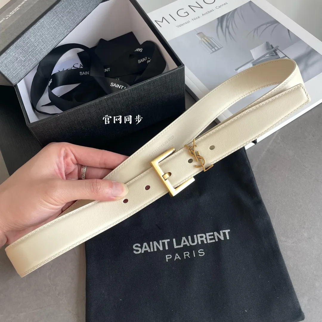 Yves Saint Laurent クリーム色 ダブルフェイスベルト