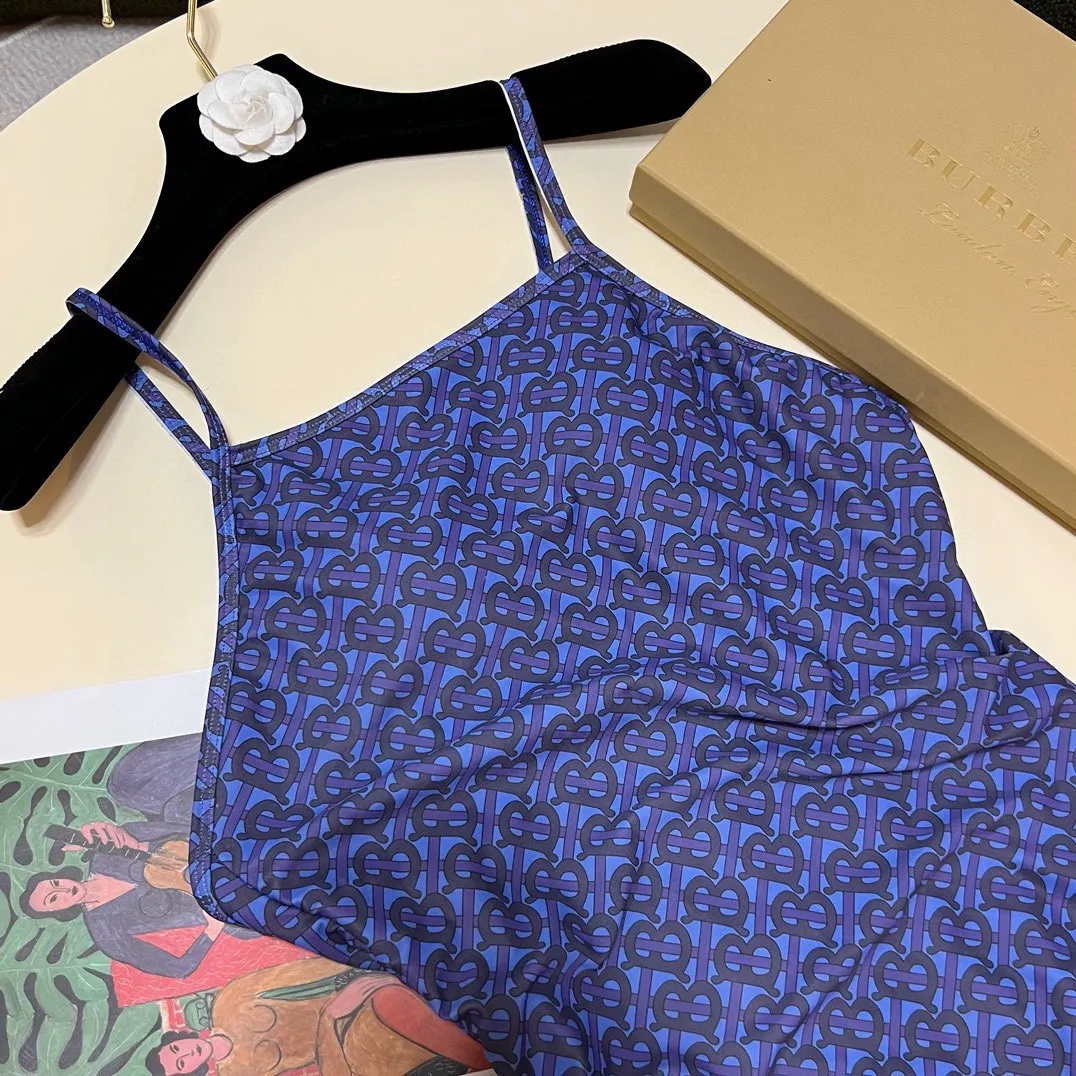 バーバリータイプBレターワンピース水着ブルー - 画像 (3)