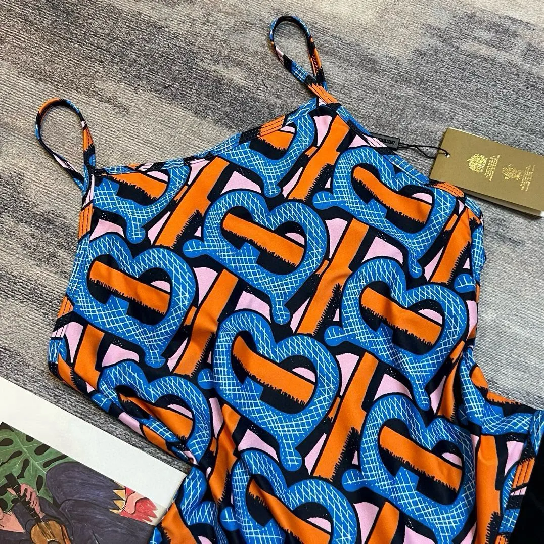 Burberry TB字母連体水着ブルーオレンジSMLXL - 画像 (6)