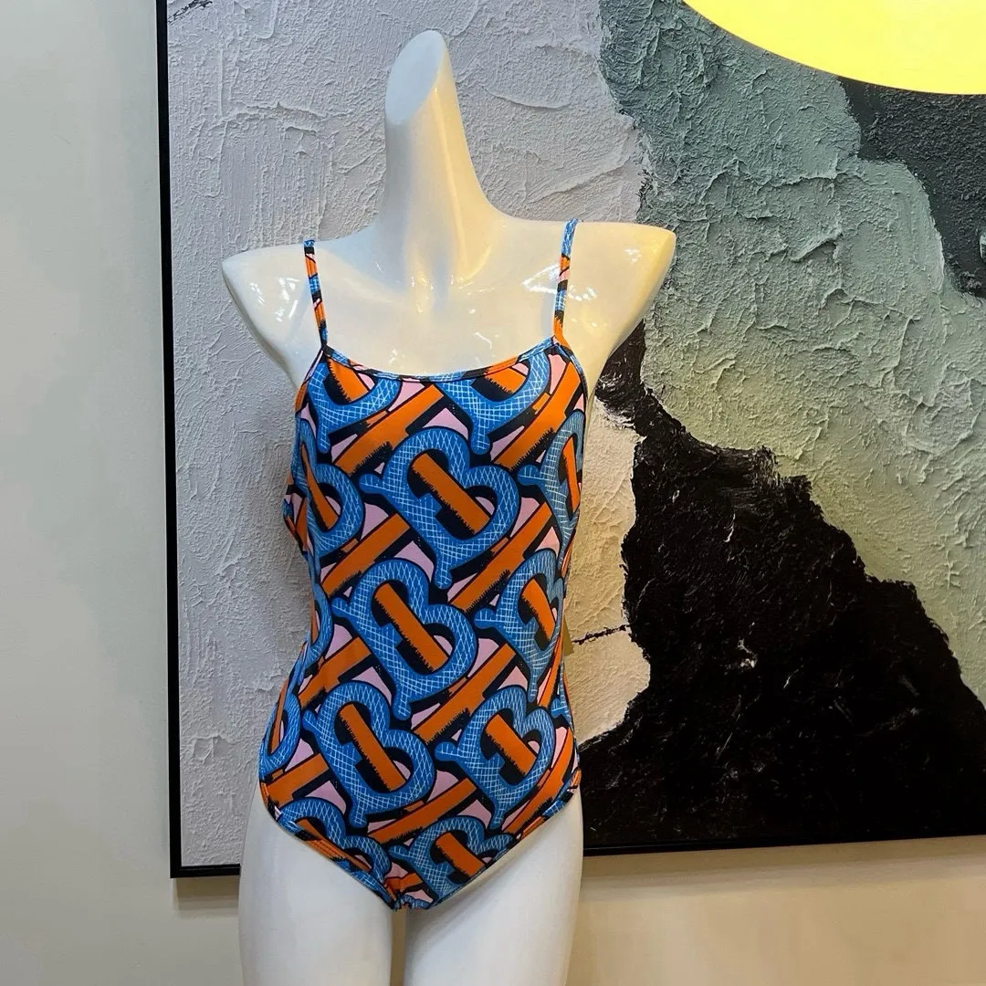 Burberry TB字母連体水着ブルーオレンジSMLXL - 画像 (10)