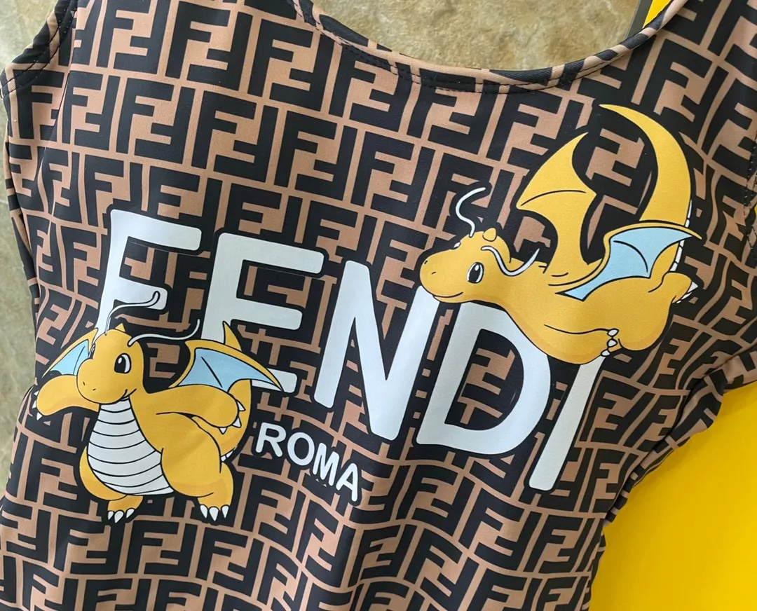 Fendi 黒色ブラウンパターン連体水着 - 画像 (4)