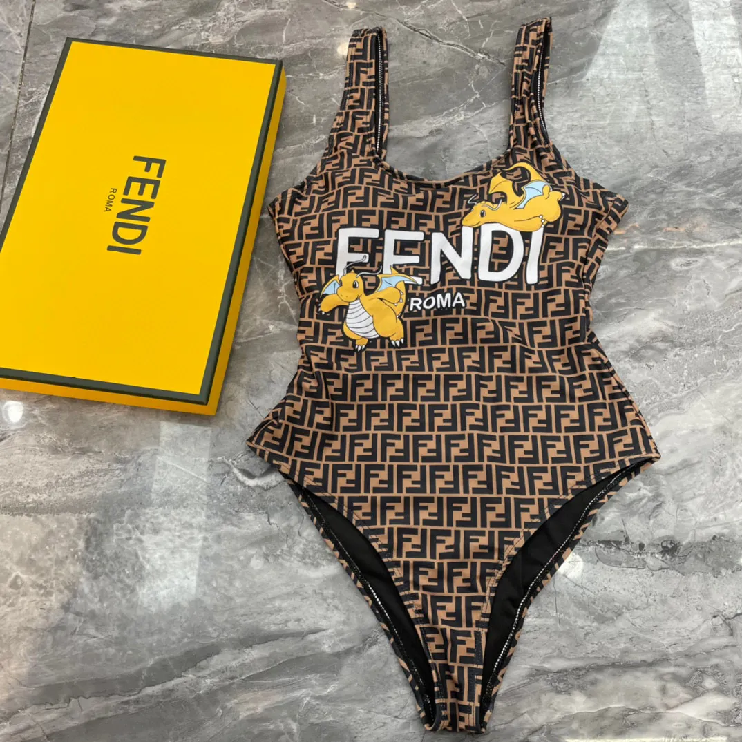 Fendi 黒色ブラウンパターン連体水着 - 画像 (7)