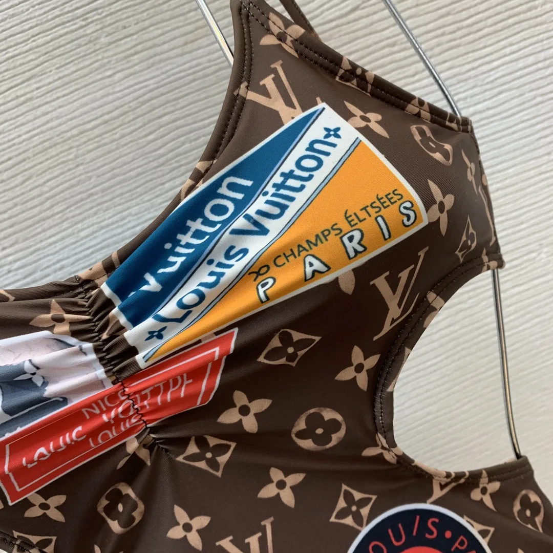 LOUIS VUITTON ダークブラウン パッチワークワンピース水着 - 画像 (5)