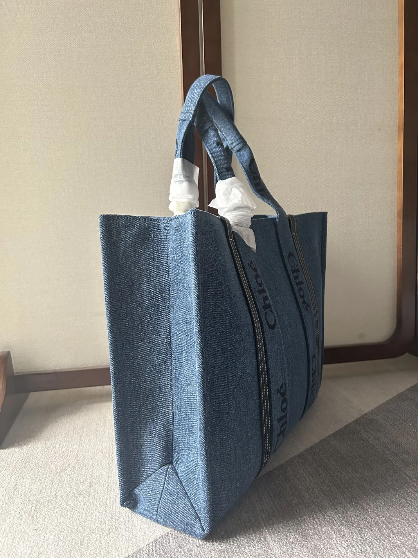 Chloé Woody Tote Bag ブルー デニム 大サイズ - 画像 (3)