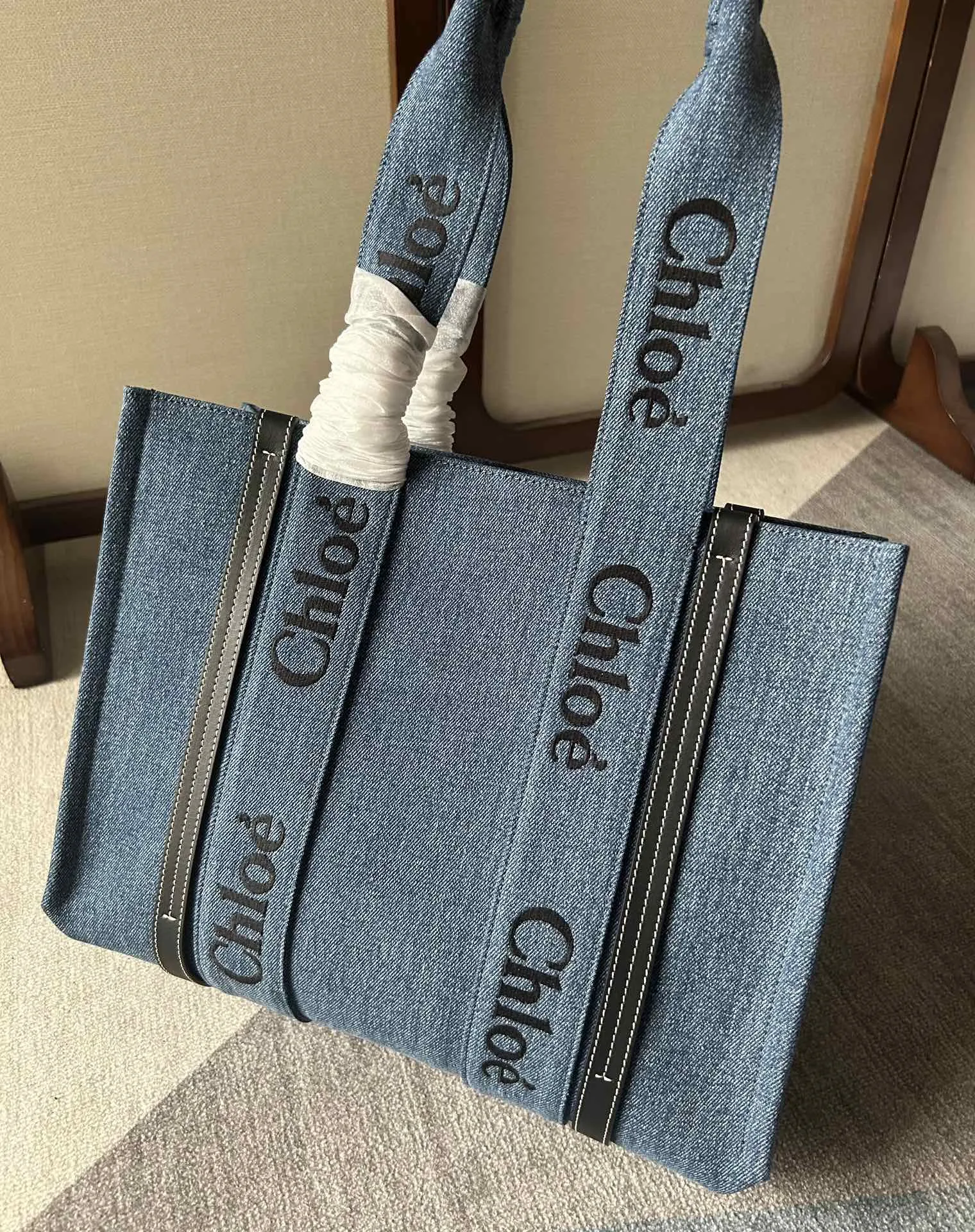 Chloé ウッディトートバッグ ブルー デニム中サイズ - 画像 (5)