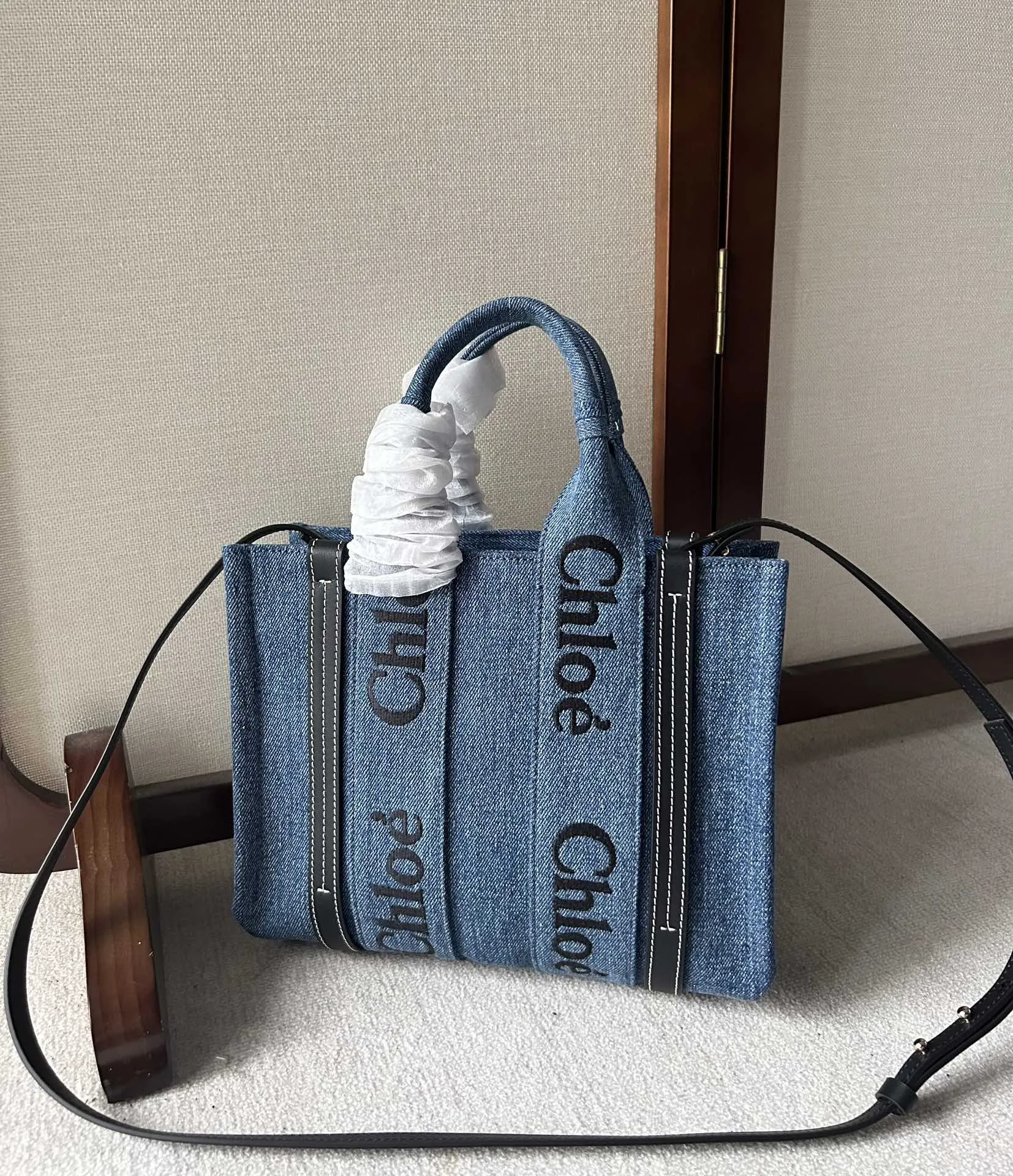 Chloé ブルー デニム ウッディトートバッグ
