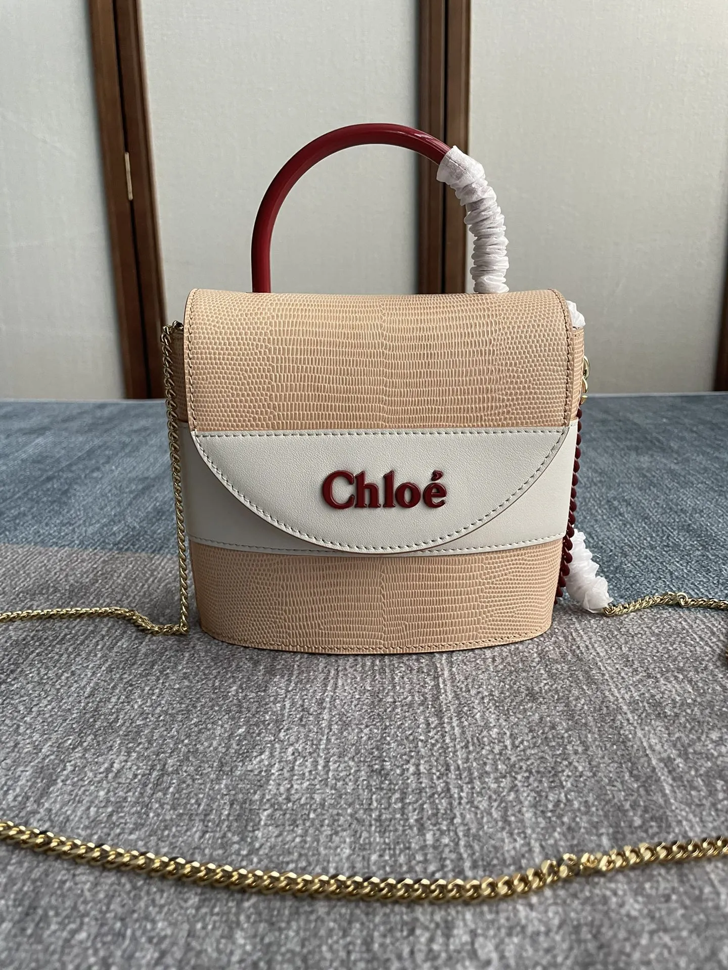 Chloé ABY LOCK 小号手袋 ピンク クロコ型押し