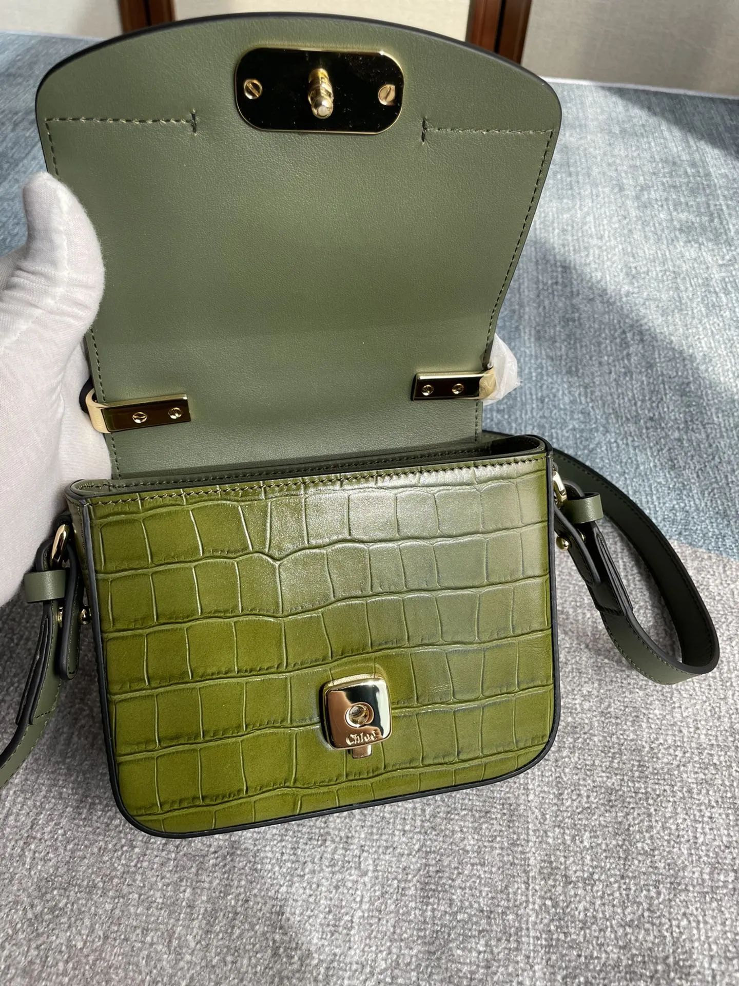 Chloé C Bag グリーン クロコダイル柄 - 画像 (8)