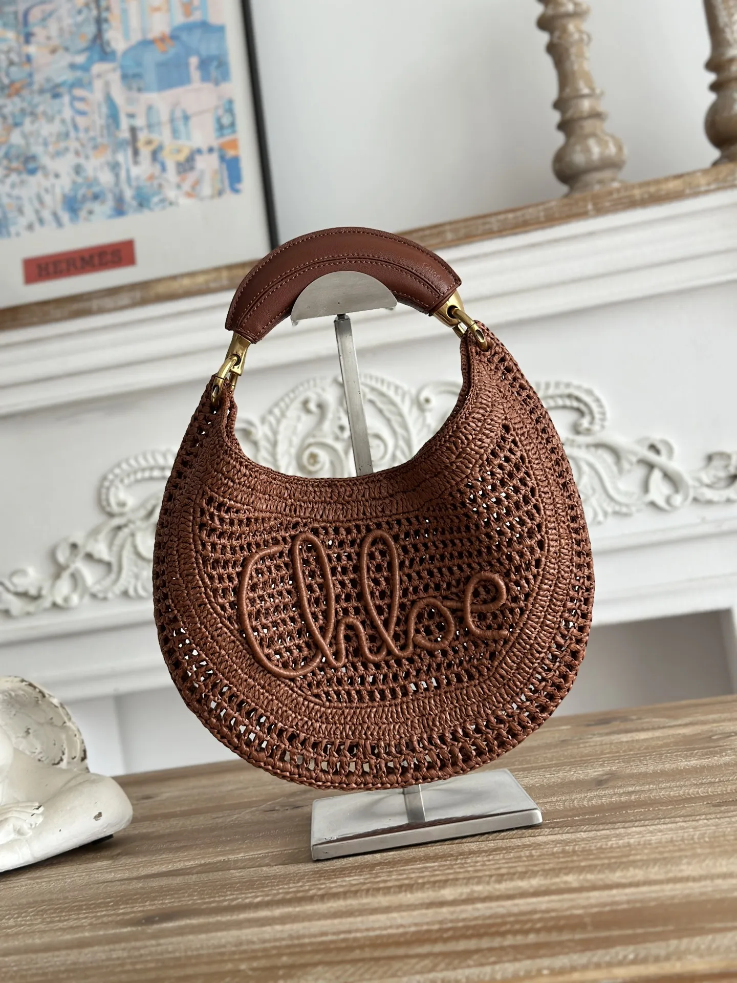 Chloé Summer Banana ブラウン ラフィア編みバッグ