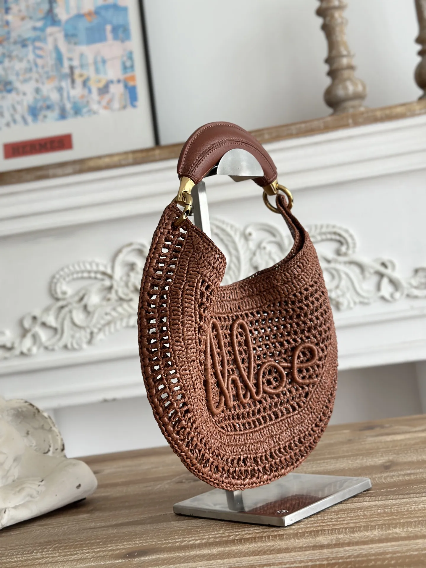 Chloé Summer Banana ブラウン ラフィア編みバッグ - 画像 (3)