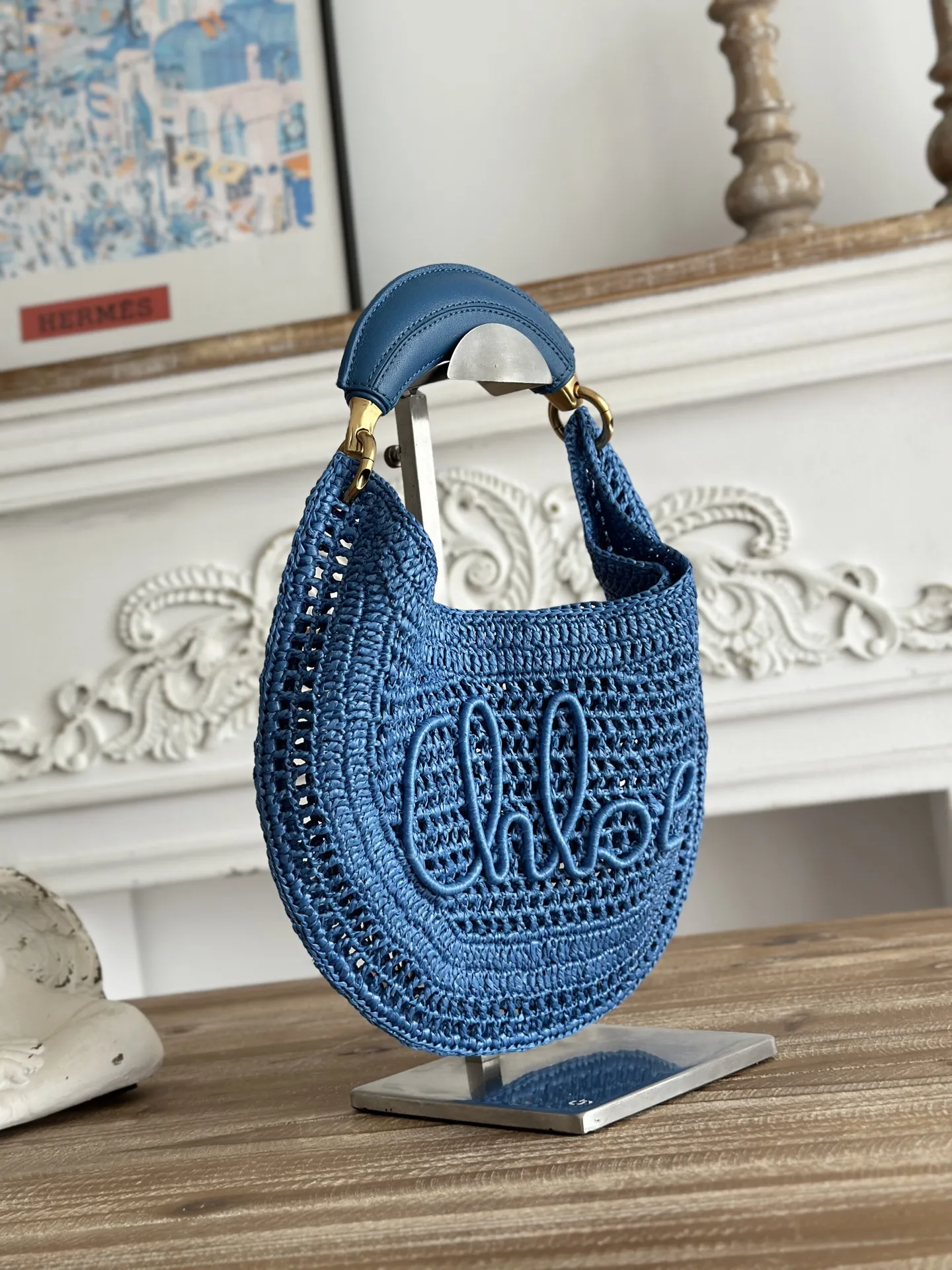 Chloé Summer Banana ブルー ラフィア編みバッグ - 画像 (3)