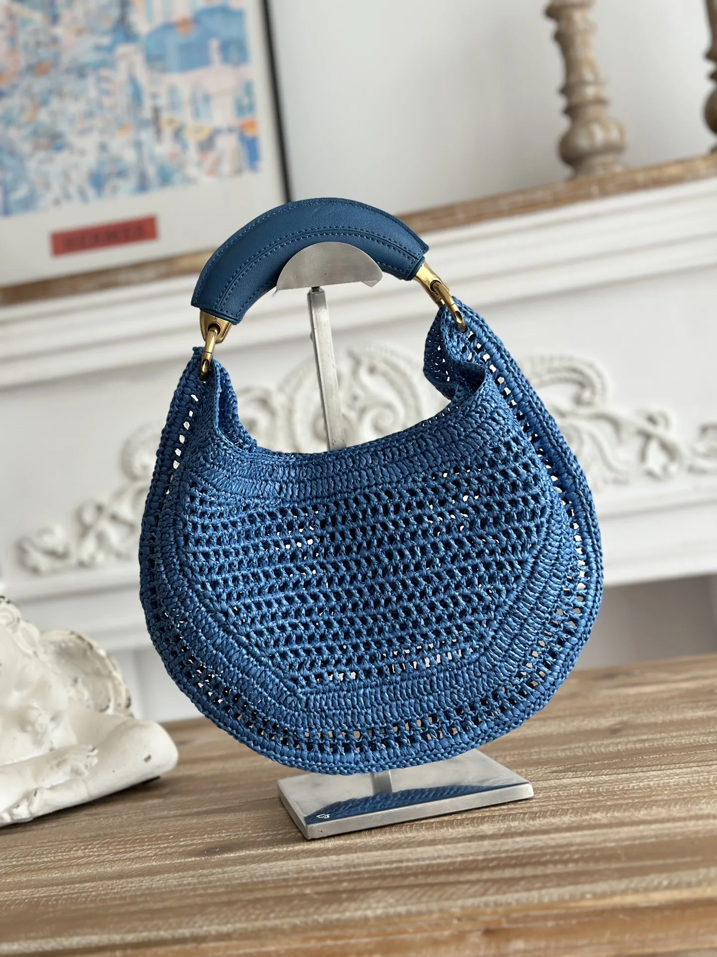 Chloé Summer Banana ブルー ラフィア編みバッグ - 画像 (4)