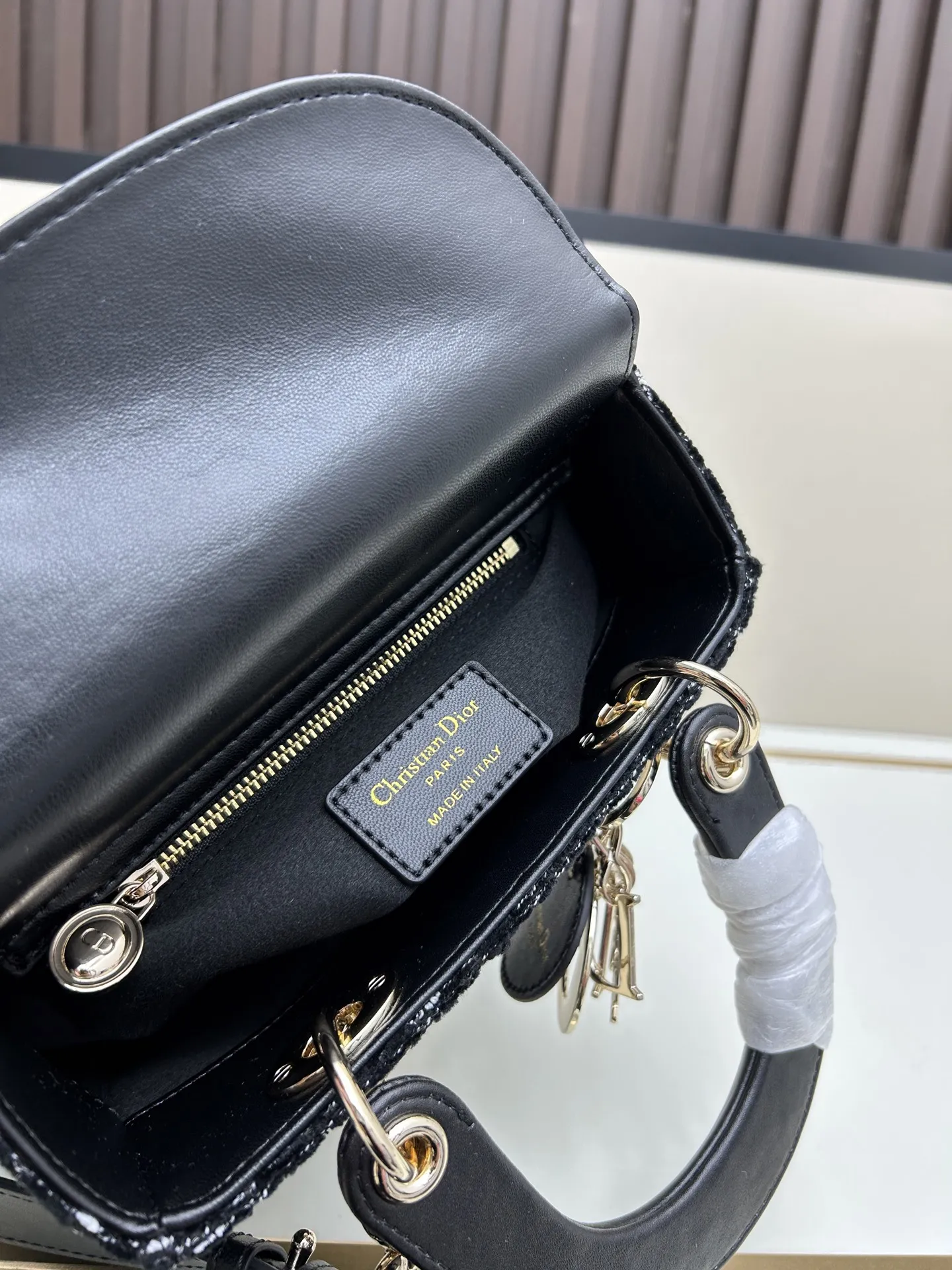 Christian Dior ブラックツイードハンドバッグ2388 - 画像 (9)