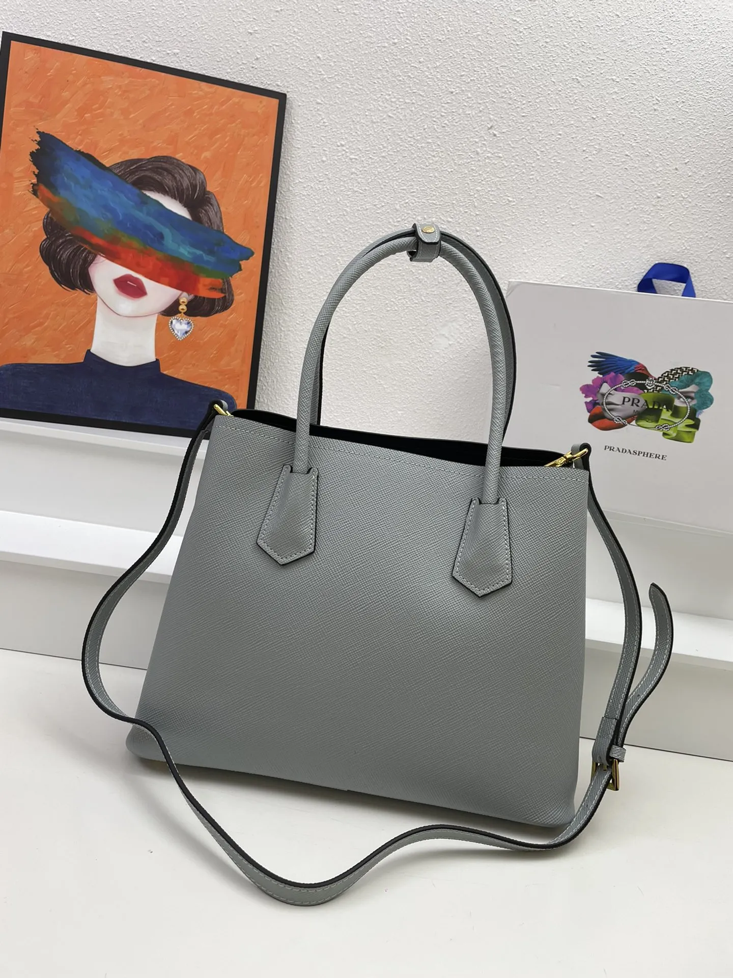 プラダ グレー クロスグレイン ショッピングバッグ - 画像 (3)