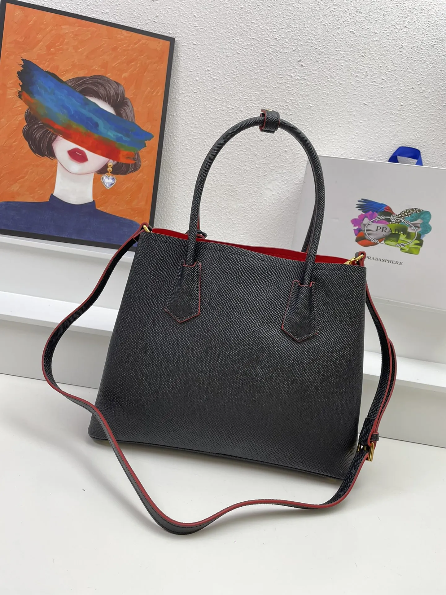 プラダ 2756# ブラック クロス柄ショルダーバッグ - 画像 (3)