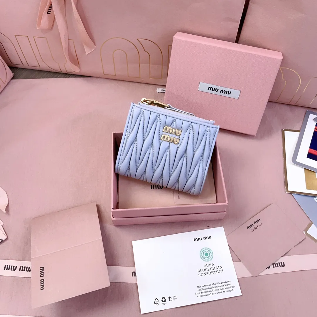 ミュウミュウ ポケットウォレット 5MV017 ブルー キルティング