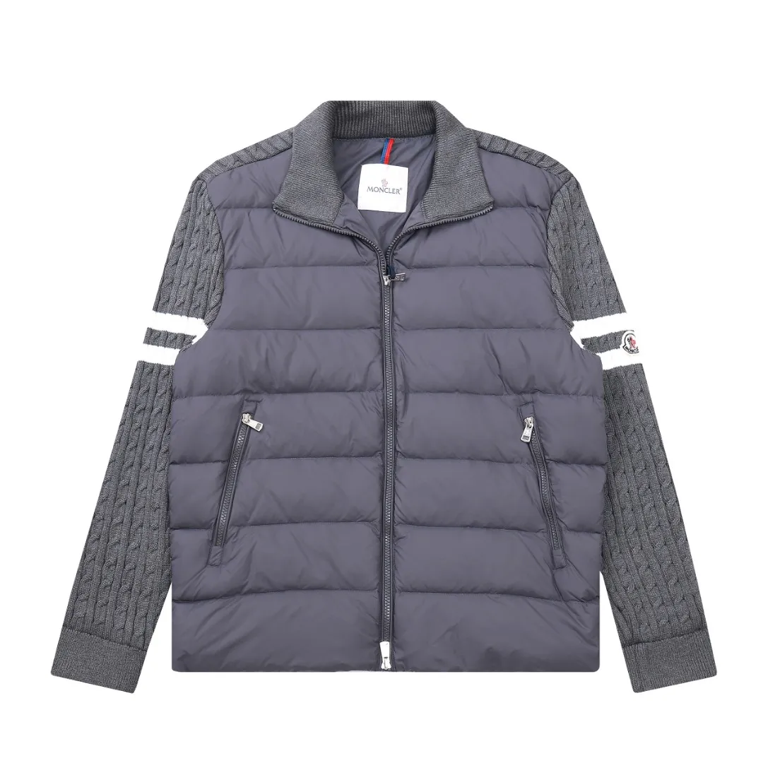 Moncler Knit Down Jacket Grey Stand Collar