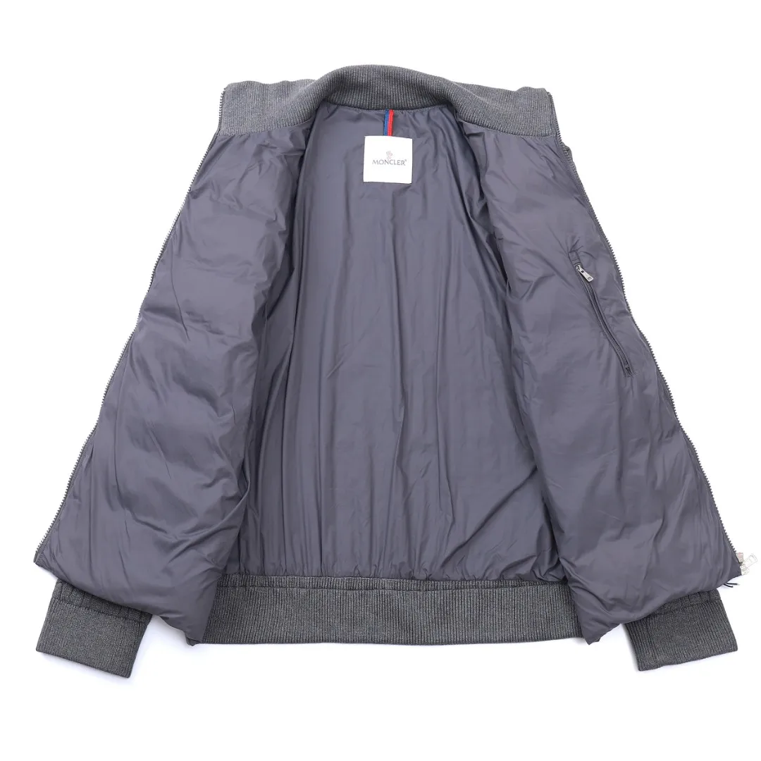 Moncler Knit Down Jacket Grey Stand Collar - Image 3