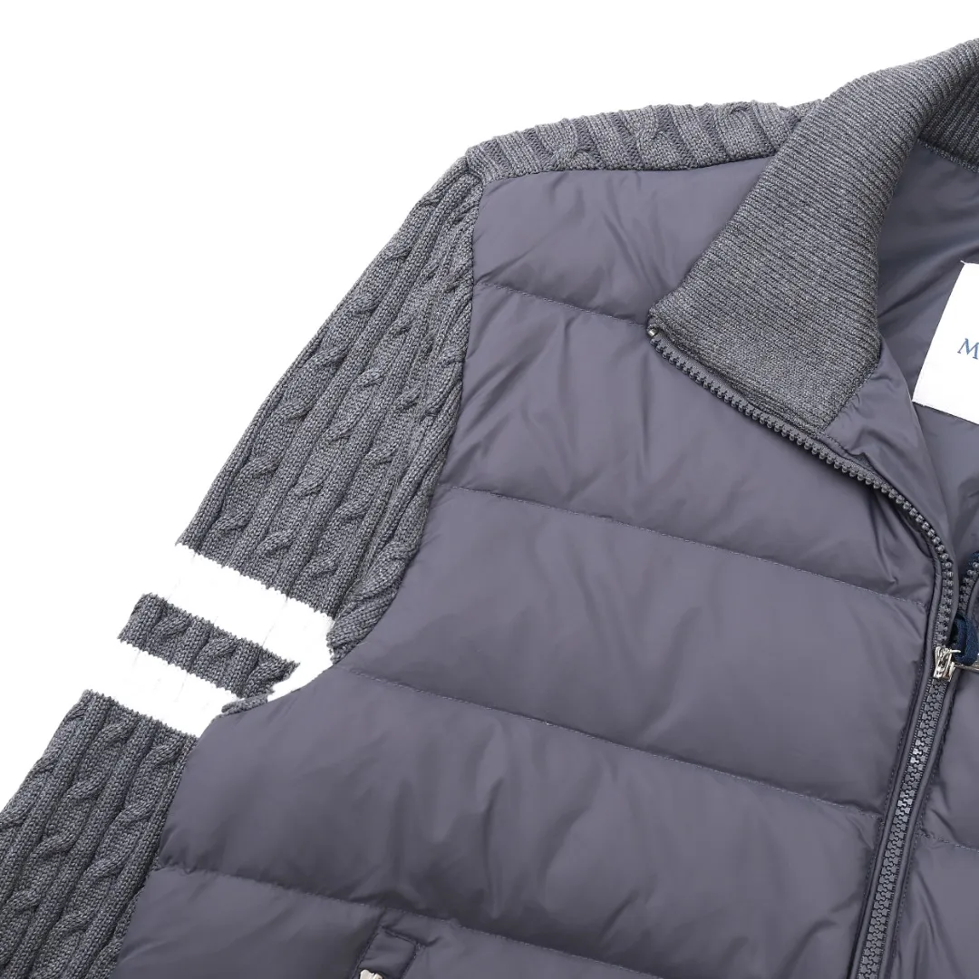 Moncler Knit Down Jacket Grey Stand Collar - Image 11