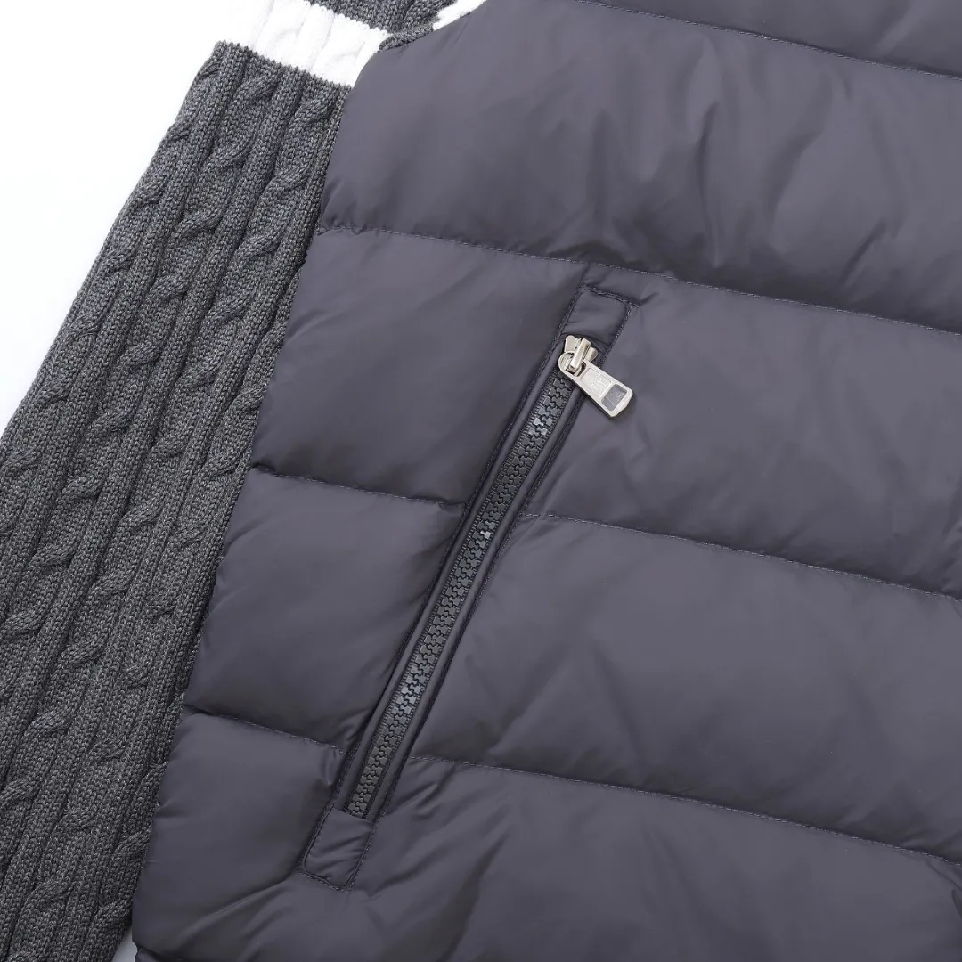 Moncler Knit Down Jacket Grey Stand Collar - Image 12